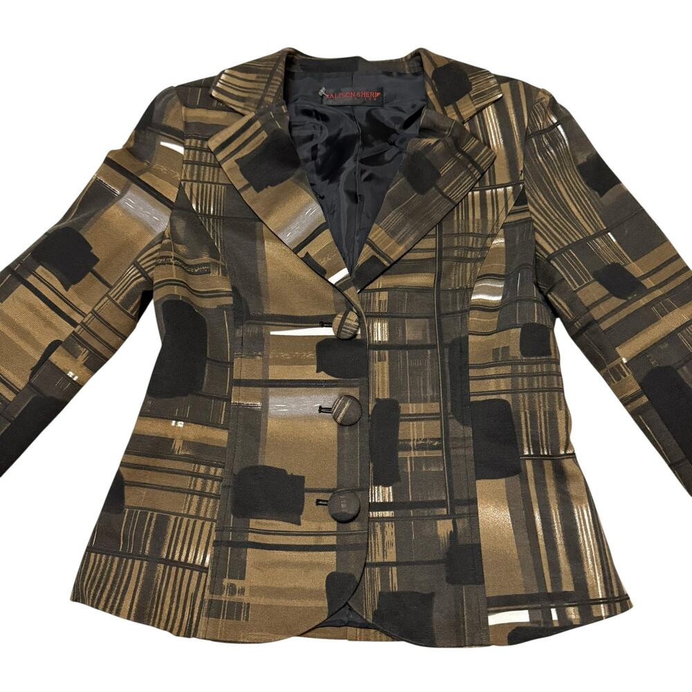 NEW Alison Sheri Printed Heavy Jersey Jacket Blazer Career Office Brown Black